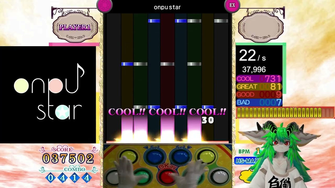 [pop'n music PMS] ●12 onpu star EXHARD CLEAR AAA 95.6k
