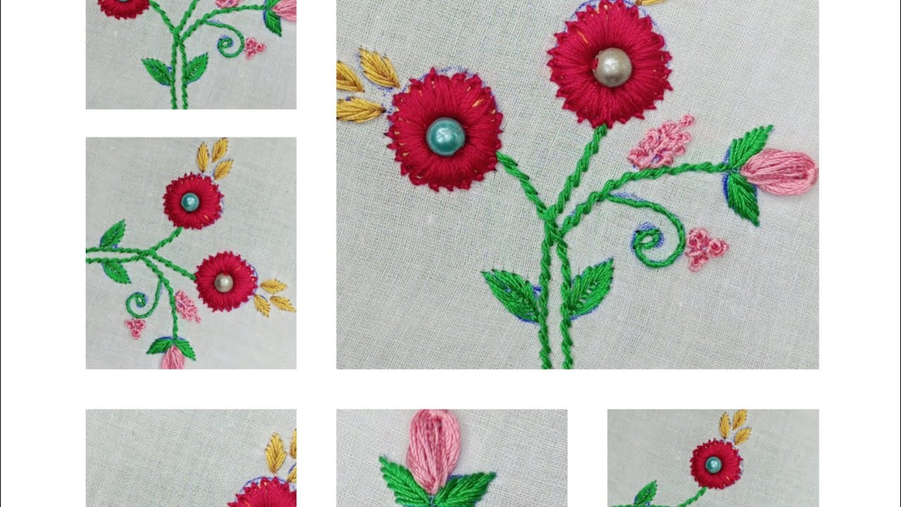 Hand Embroidery Red Flower Lazy Design #art #embroidery 🪡🪡