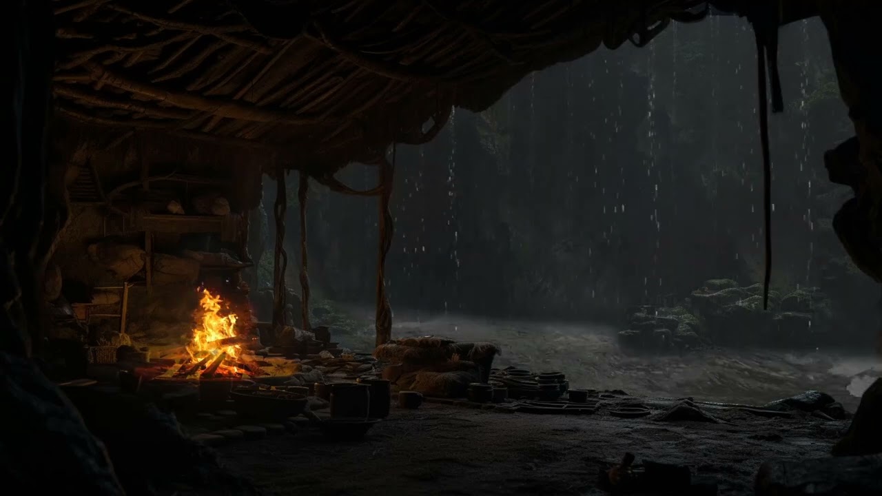 No Ads, Peaceful Sleep in a Warm Cabin 🌧️ Relaxing Rain & Crackling Fireplace Sounds for Rest 🔥😴