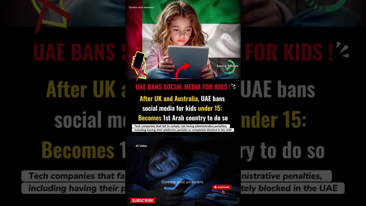 UAE BANS SOCIAL media for kids under 15,after uk, australia #uk #uae #news #shorts #viral #trending