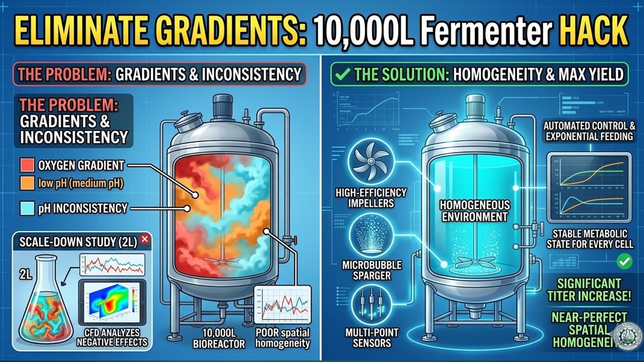 Optimizing Large Scale Fermentation Through Gradient Elimination and Mixing Homogeneity