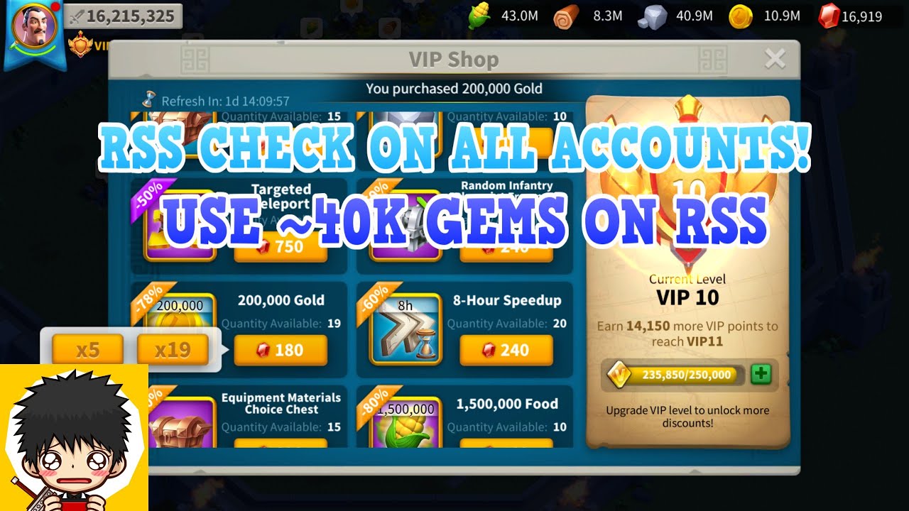 Using ~40k GEMS To Buy RSS As The Last Resort! Checking RSS on All Accounts Before Next Fight!