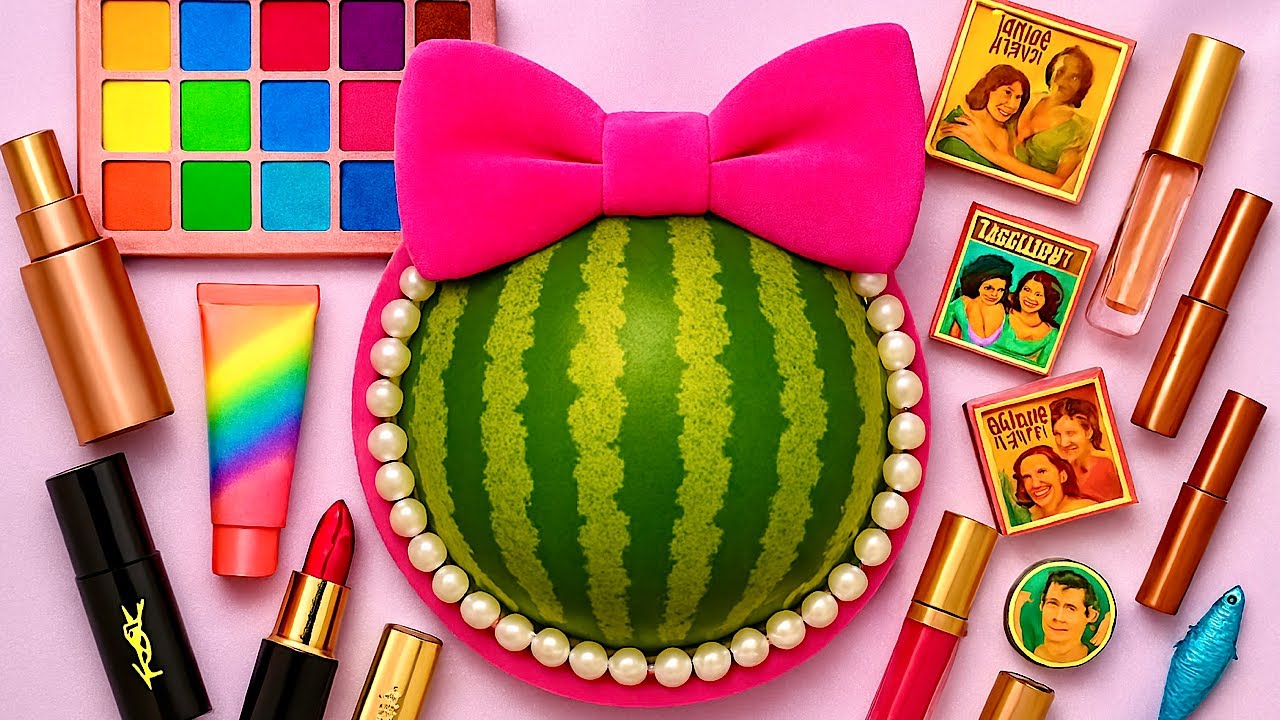Satisfying ASMR Makeup on Watermelon 🍉💄 | Relaxing Facial & Makeover (No Talking)