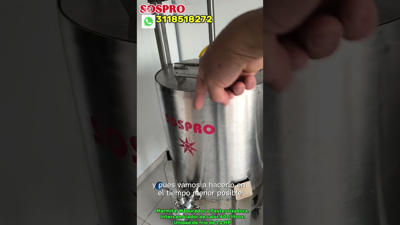 Marmita, Madurador y pasteurizador con banco de hielo de 400 litros y unidad de frío de 1.2 HP.