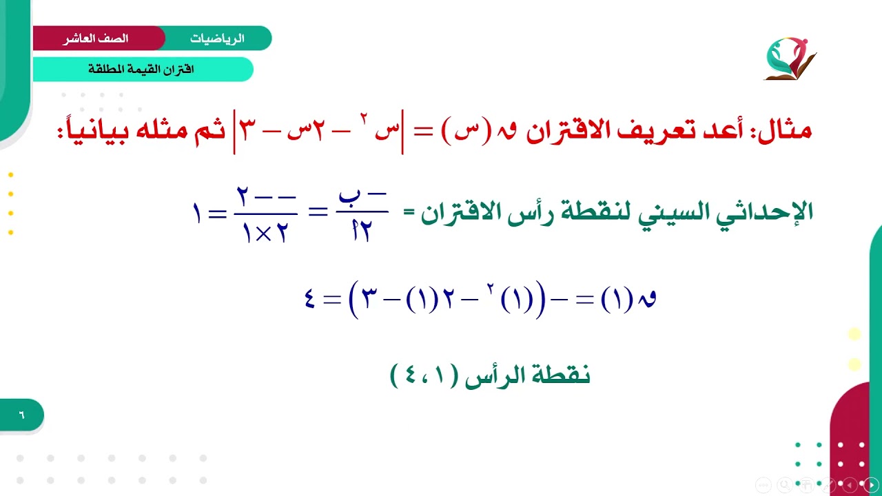 الرياضيات 10 - الفصل 1 | اقتران القيمة المطلقة