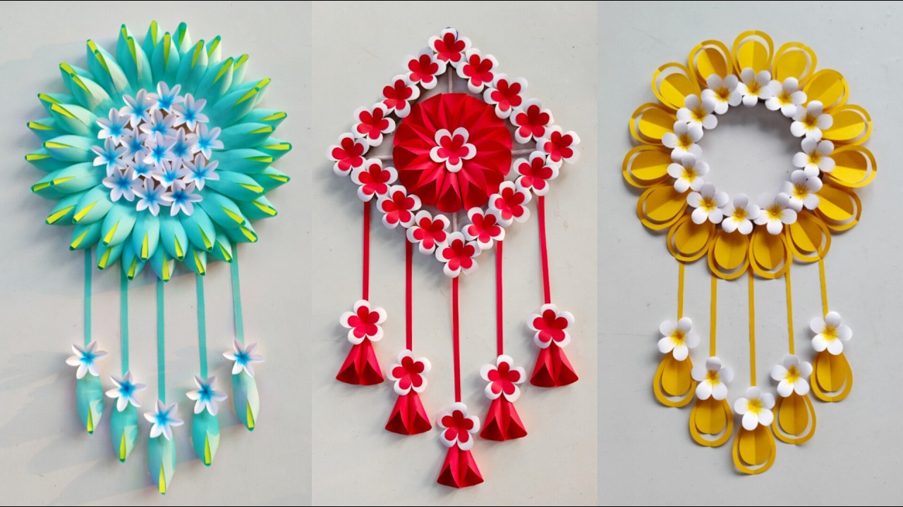 3 простых поделки из бумажных цветов для украшения стены || Красивая поделка для украшения стены ...