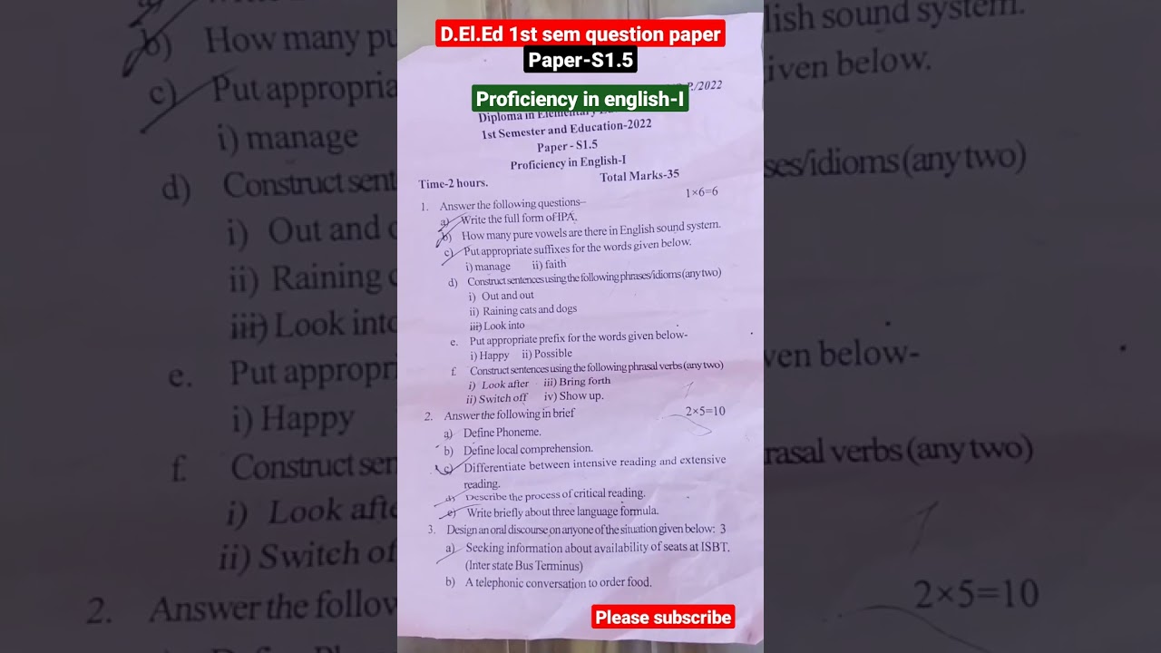 D.El.Ed 1st semester previous year question paper proficiency in English-I / Paper-S1.5 | #deled