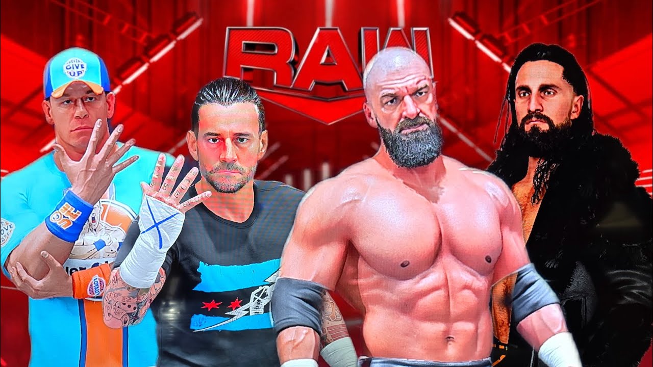 MONDAY NIGHT RAW. JOHN CENA & CM PUNK TEAM UP TO FACE HHH AND INTERCONTINENTAL CHAMPION SETH ROLLINS