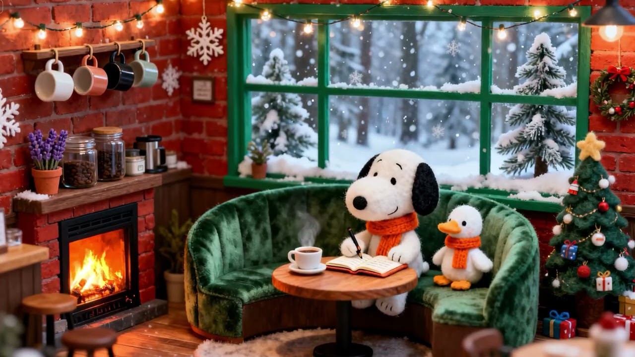 Cozy Winter Rain with Snoopy ❄️ Relaxing Lofi jazz for Focus ☕ Deep Focus Lofi and Rain Sounds