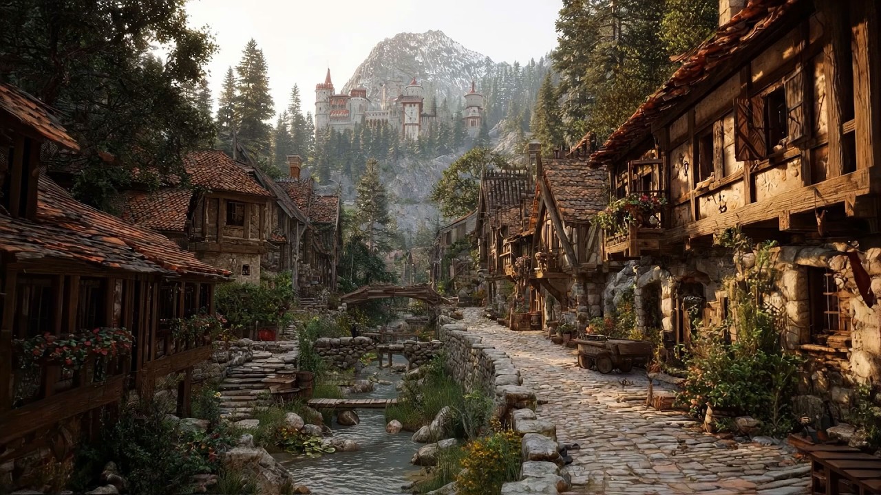 Medieval Town Ambience 🎻 Lively Celtic Folk Music for Focus & Creativity