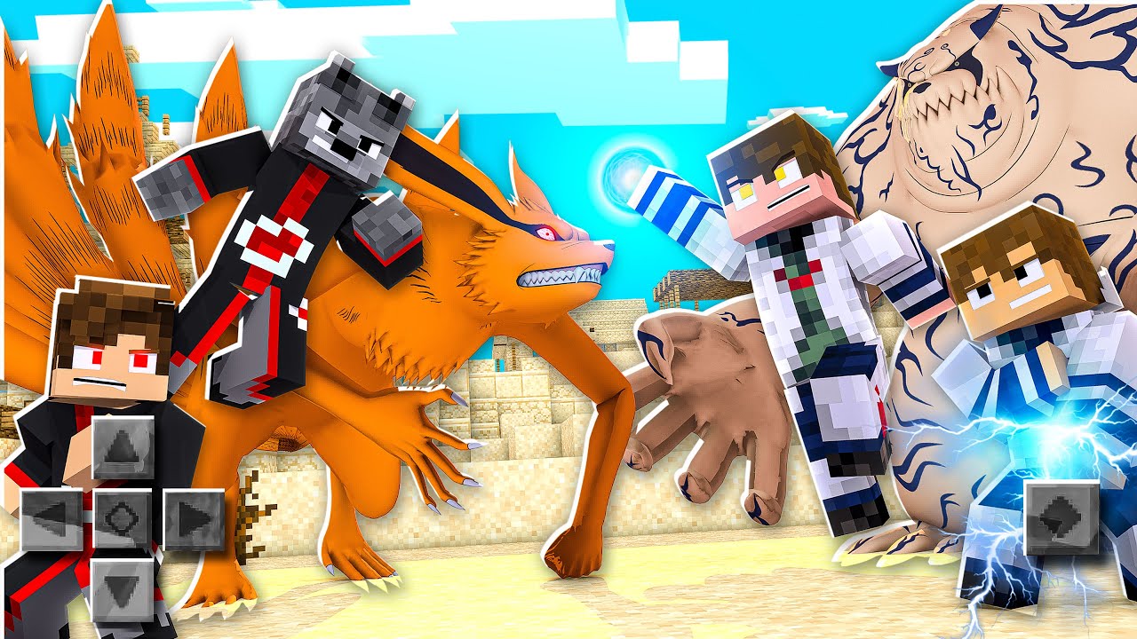 Minecraft PE : Naruto Akatsuki vs Kages #3 - KURAMA vs SHUKAKU!! A BATALHA PELA BIJUU DE 1 CAUDA!!