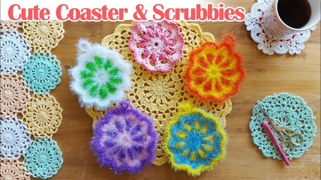 [ENG SUB] Cute Dish Scrubbies & Coasters - Posavasos - Agarradera - Scrubber - Esponja de cocina