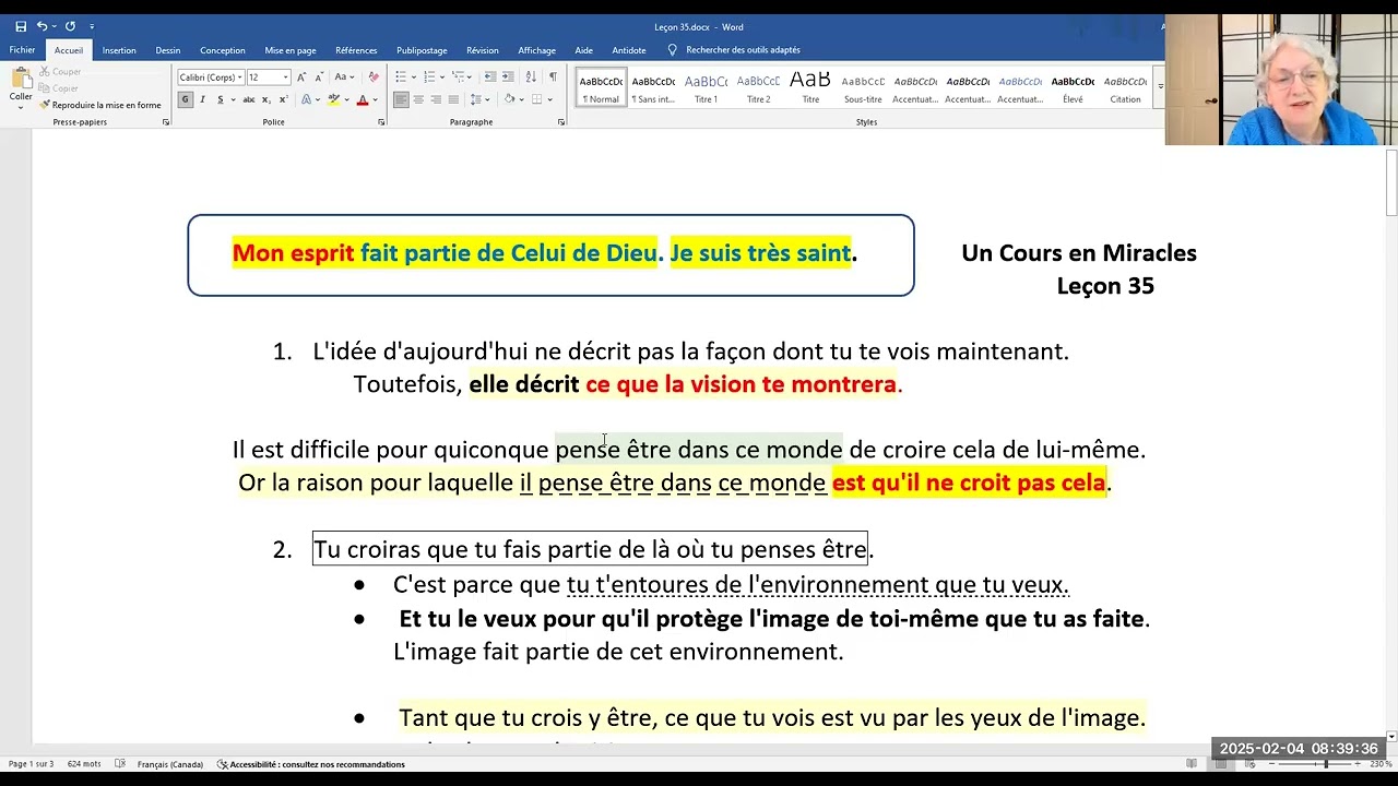 962-Mon esprit fait partie de Celui de Dieu. Je suis très saint. L.35.