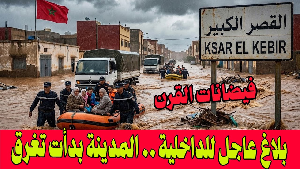 🔴 القصر الكبير وفيضانات القرن .. بلاغ عاجل للداخلية .. المياه تخرج من البالوعات .. المدينة بدأت تغرق