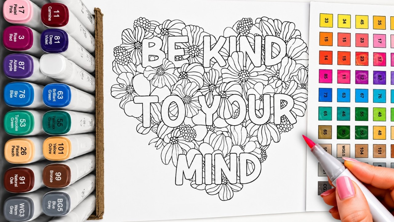 🌸 Be Kind To Your Mind Coloring | Relaxing ASMR Marker Sounds