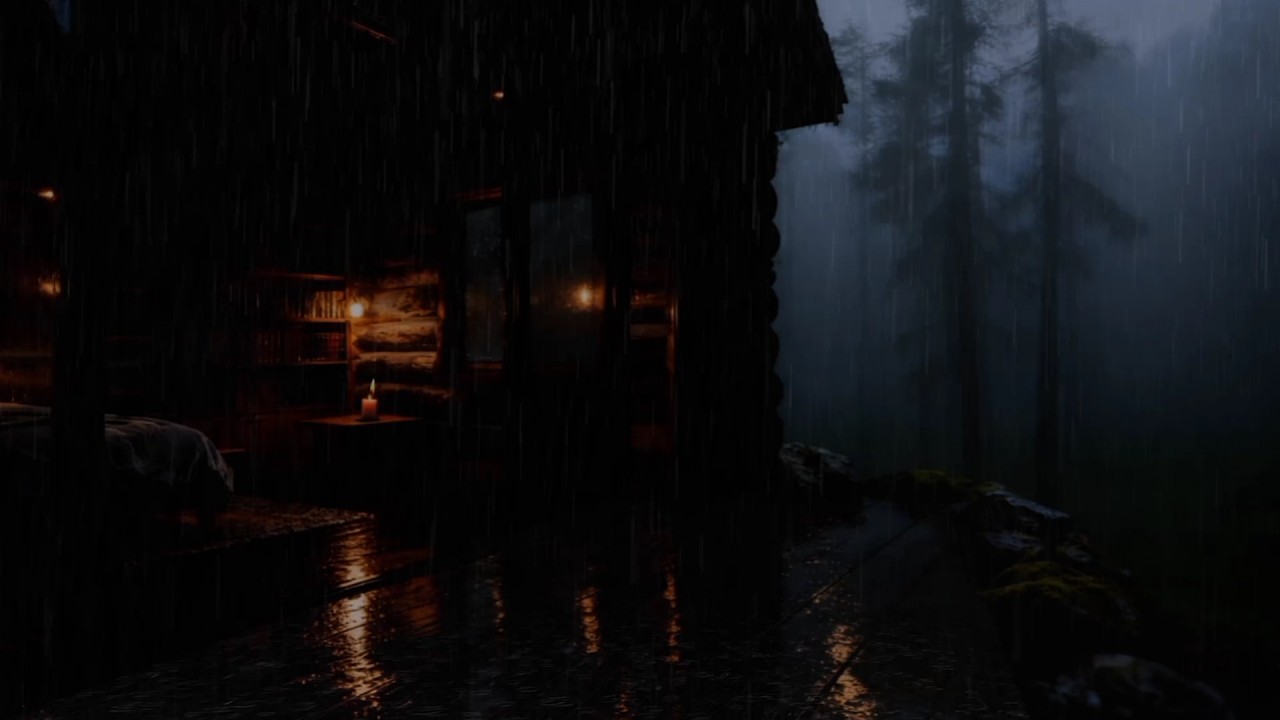 Cozy Cabin Rainy Night – Heavy Rain & Soft Thunder Sounds for Deep Sleep & Relaxation