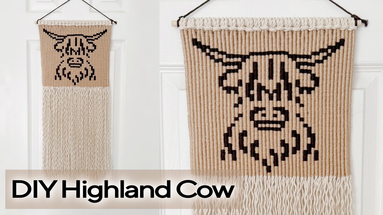DIY MACRAME | Macrame Pixel Art Tutorial | Highland Cow Wall Hanging Decor 