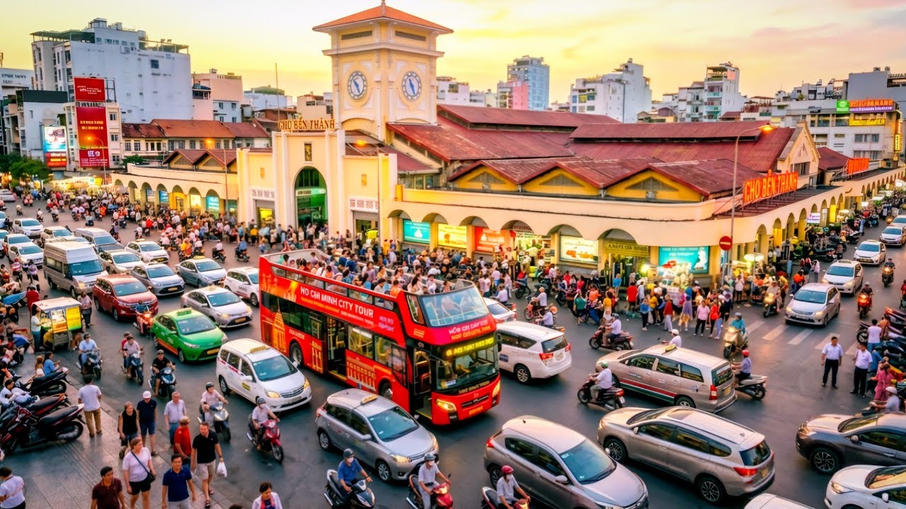 TRẢI NGHIỆM XE BUÝT 2 TẦNG , CHỢ BẾN THÀNH VỀ CHỢ LỚN | ĐẸP LUNG LINH RỰC RỠ  , SÀI GÒN NGÀY NAY