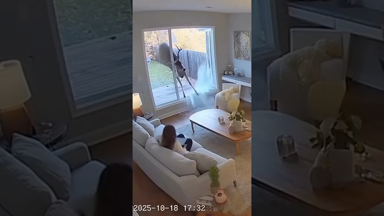 Security Cam Captures Wild Deer Crash 😨🦌
