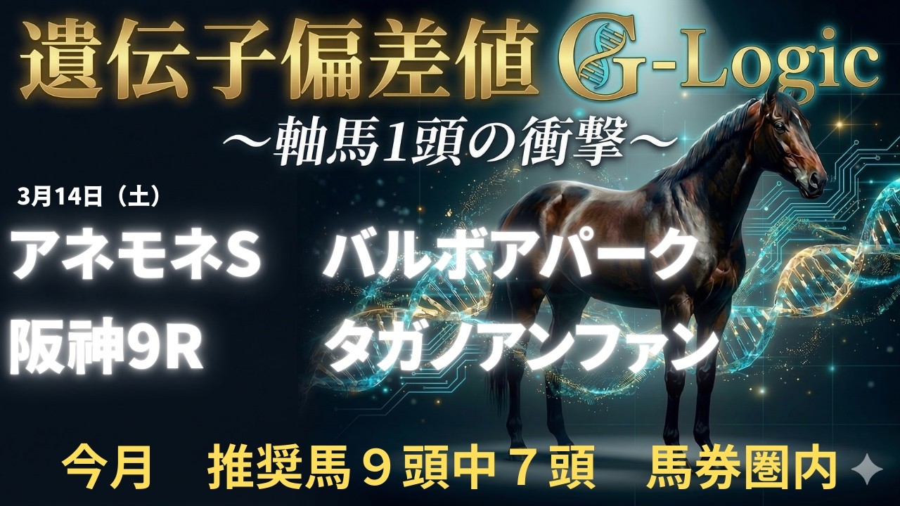 【G-Logic】土曜に遺伝子偏差値 85超えが出た｜アネモネS・阪神9R讃岐特別 #競馬予想 #血統＃AI予想＃競馬
