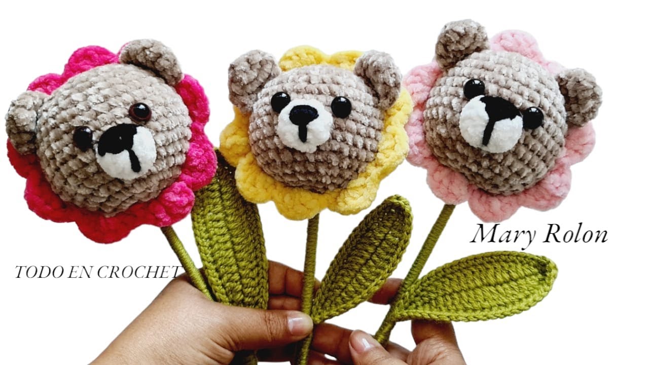 flores de OSOS a crochet osos tejidos para ramos de flores, flores de animales super easy