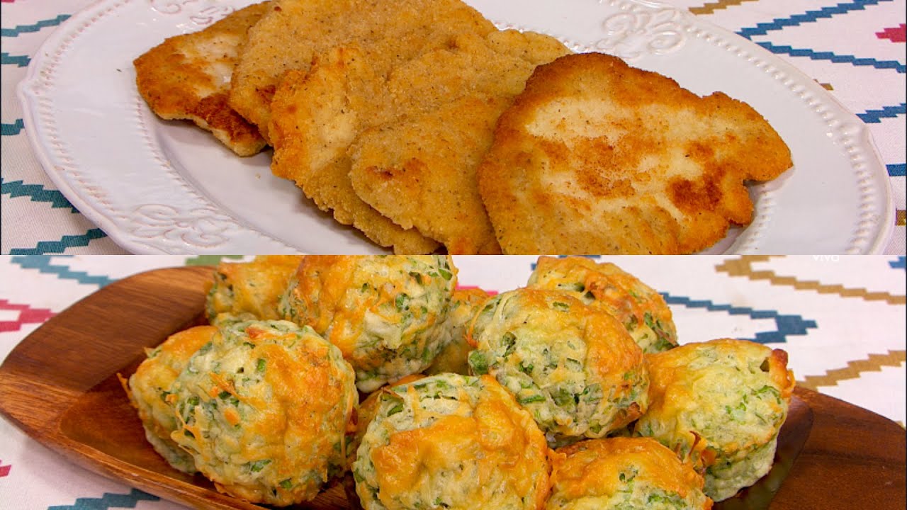 Milanesas de cerdo y boñuelos de lechuga al horno