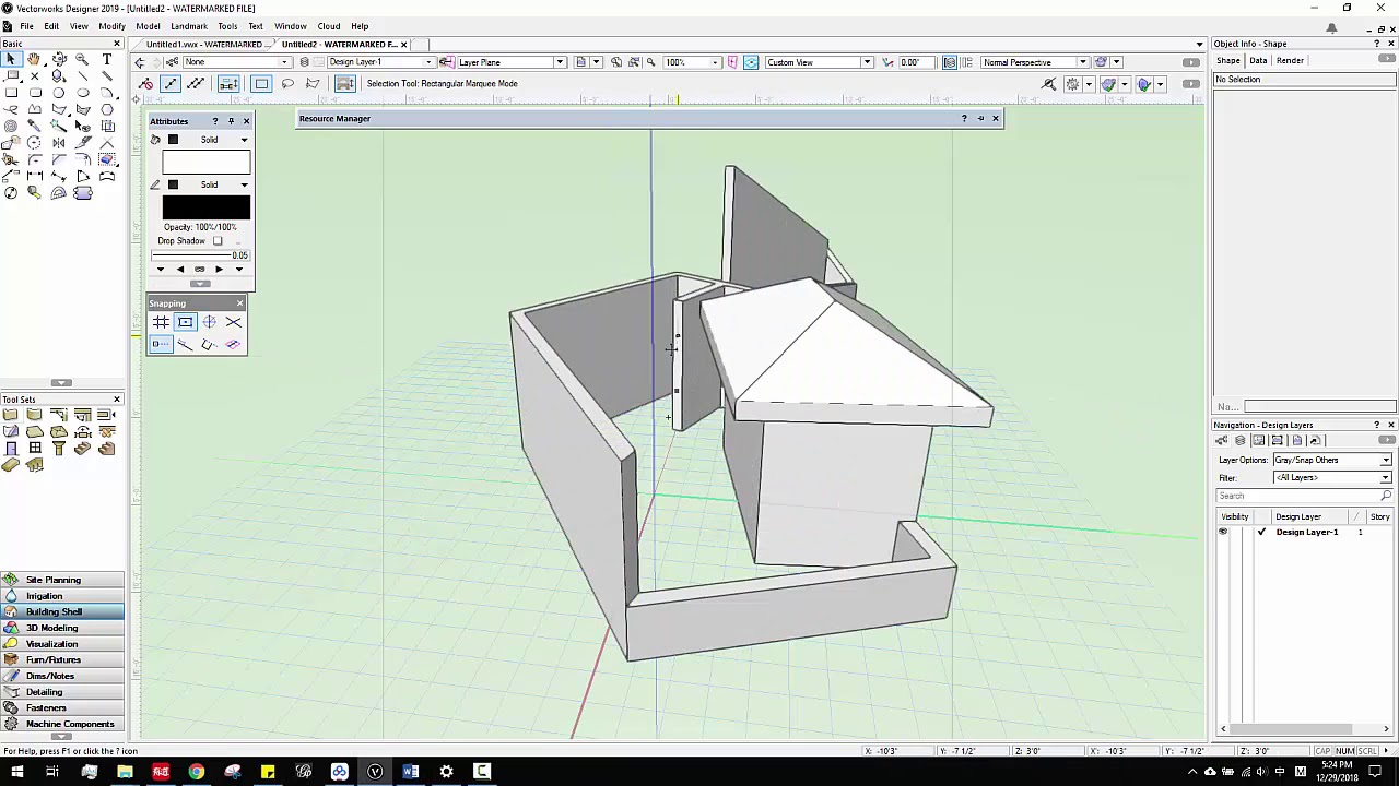 Vectorworks Tutorial Basic 8: wall/roof/slab/drainage/camera