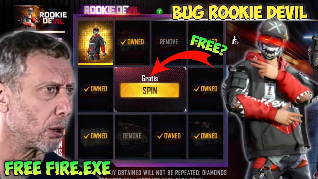FREE FIRE.EXE - SPIN ROOKIE DEVIL EXE | NEW FADED WHEEL ( ff exe, bug ff, funny moments )