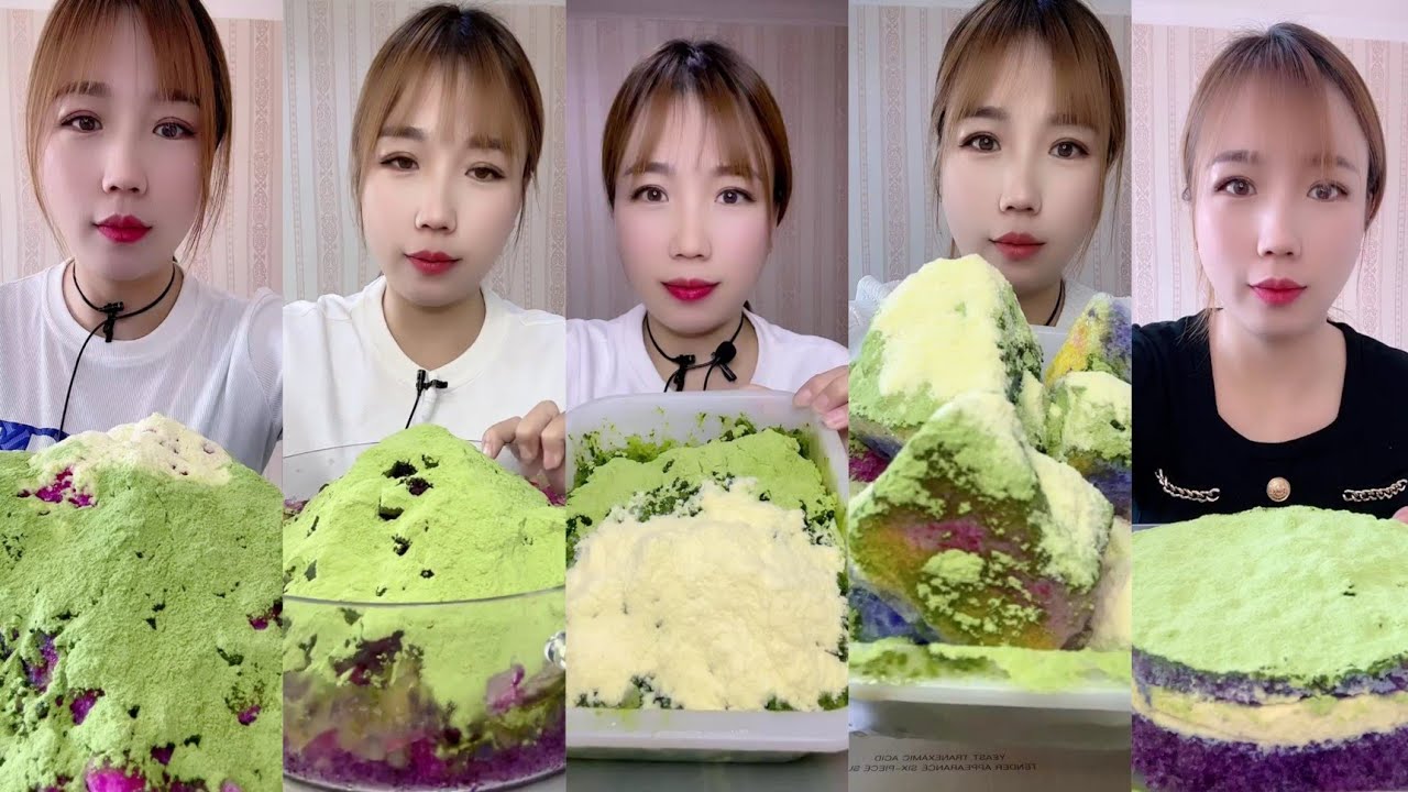 Delicious Qian Solo Asmr Greentea Matcha Powder Ice Eating Relaxing Bites Compilation