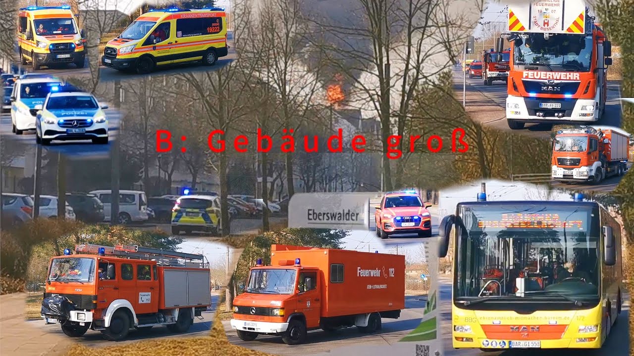 [Amtsalarm, Rettungsbus uvm] Einsatzfahrten zum Dachstuhl Brand in Eberswalde 🔥🚒🚑🚓