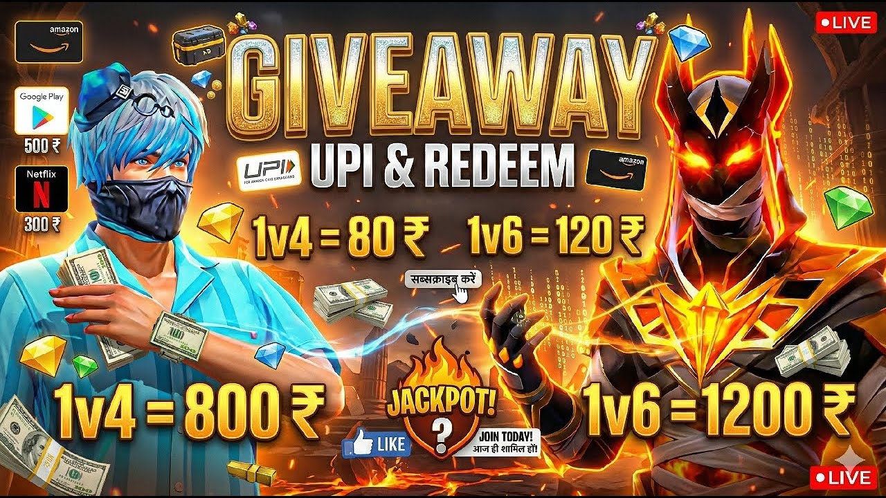 GIVEAWAY COSTOM 🤯 1v4=800 1v6=1200 ka redeem code 🎁