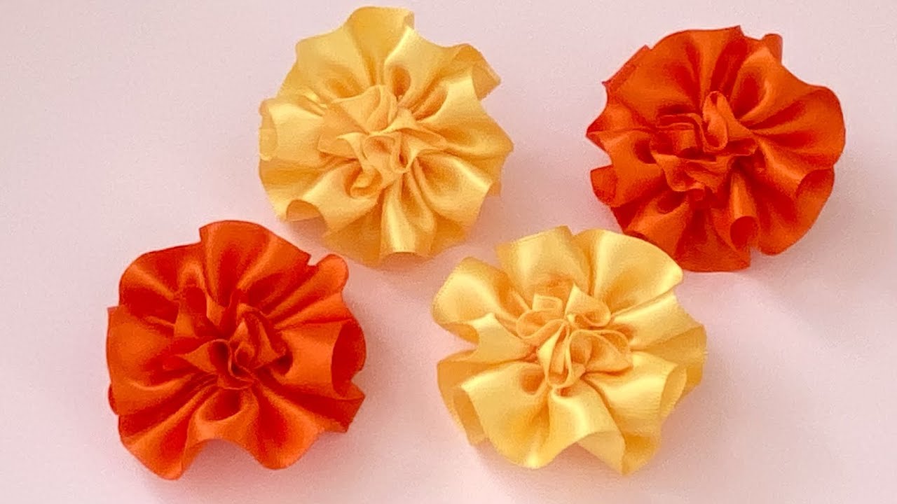 【リボンフラワー】マリーゴールド／【Ribbon flower】Marigold How to make ribbon flowers