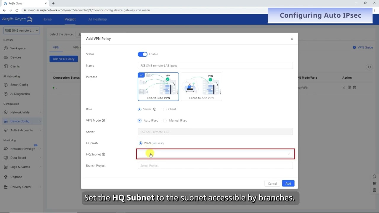How-To | How to Configure a Site to Site VPN on Ruijie Cloud？