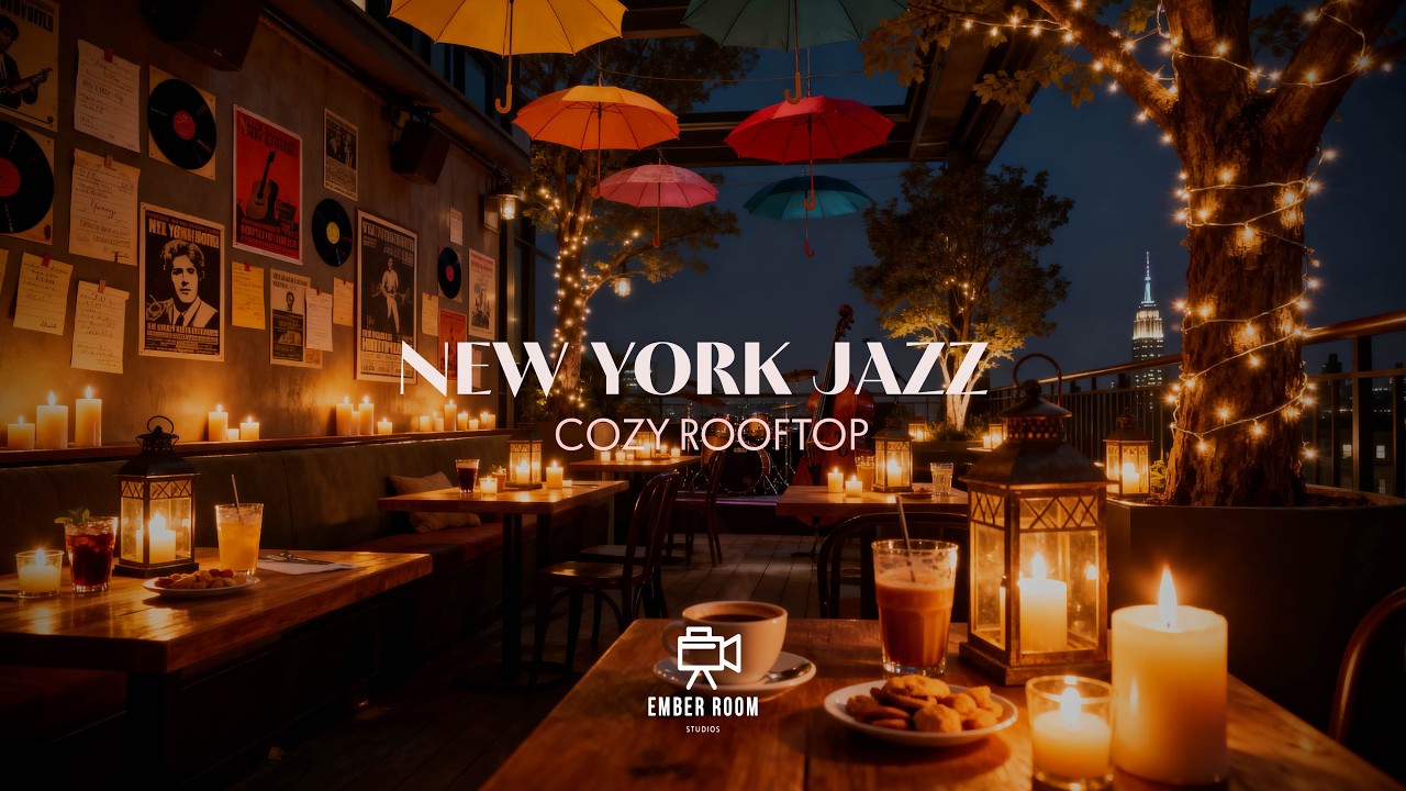 New York Rooftop Jazz ☕ Cozy Candlelit Café Ambience | Jazz for Relaxing, Studying & Night Vibes