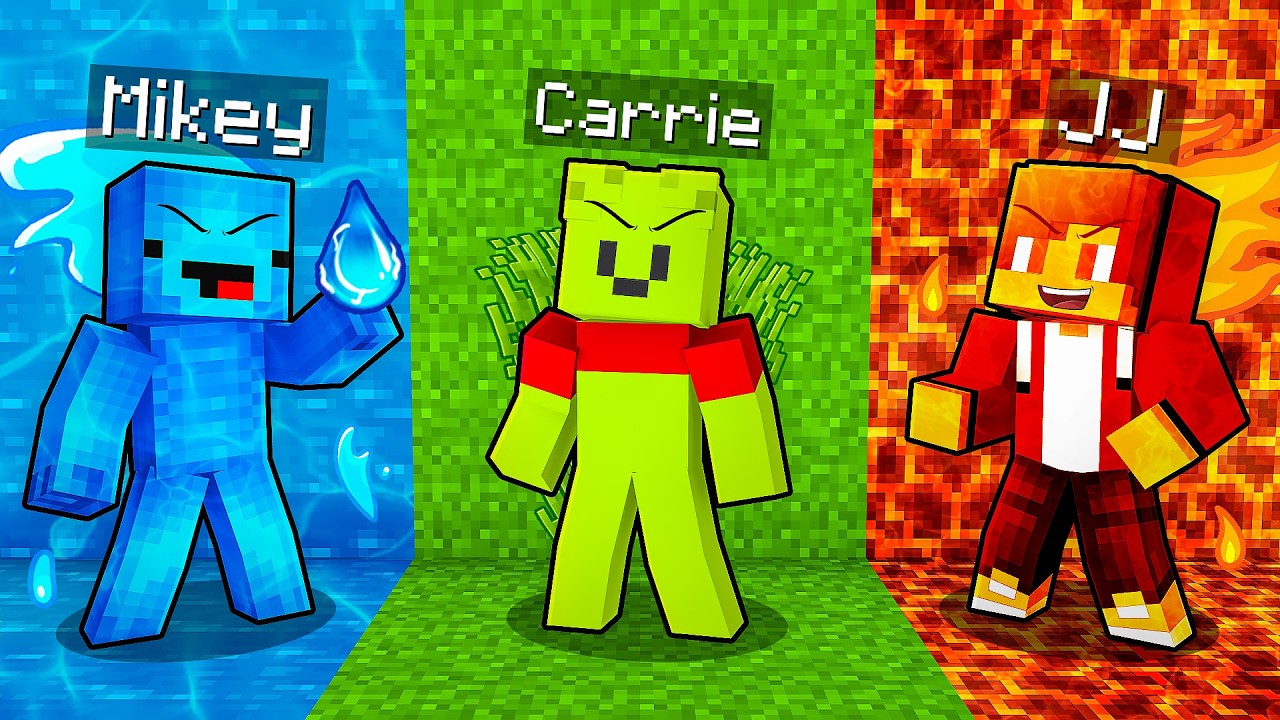 JJ vs Mikey vs Carrie: ELEMENTAL HIDE AND SEEK BATTLE in Minecraft - Maizen