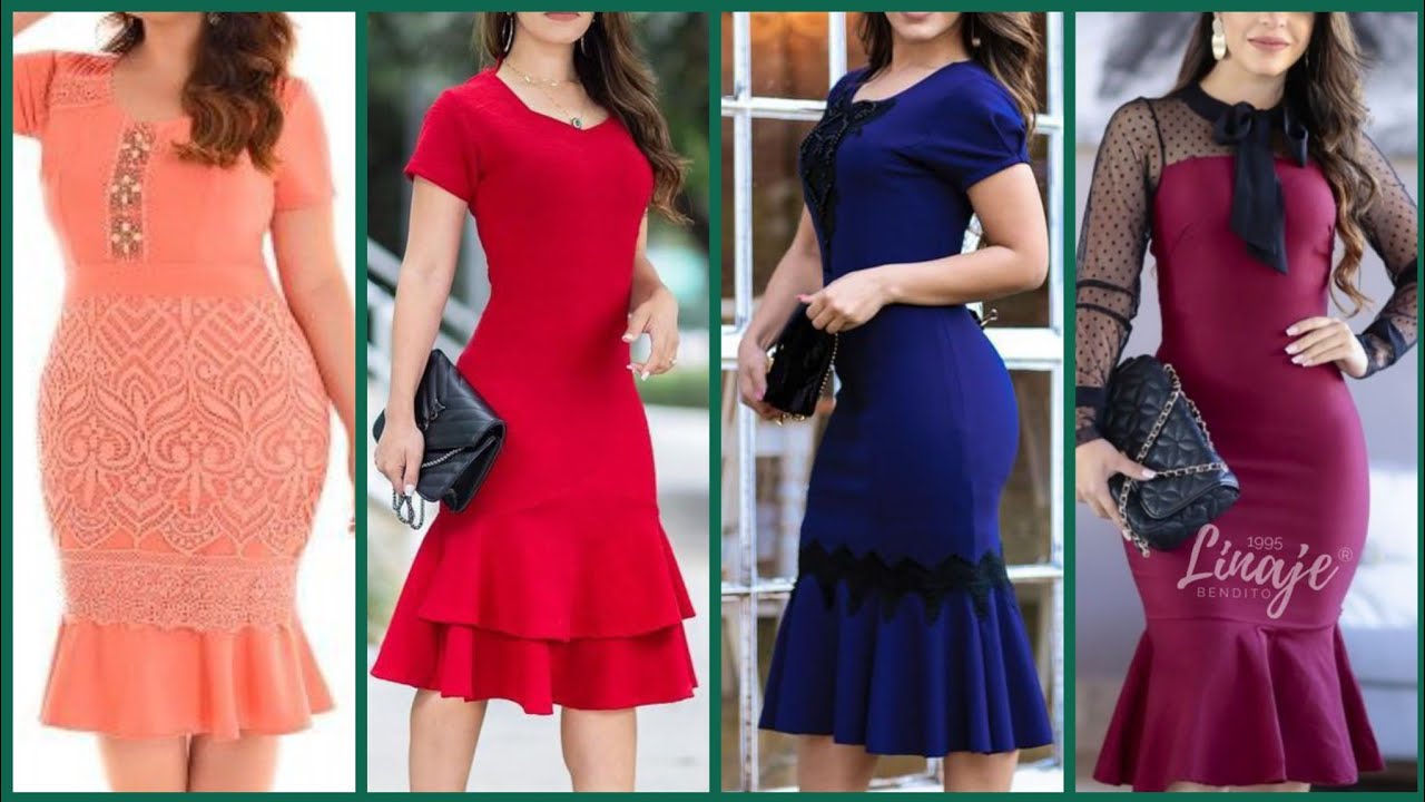 Amazing and classy plain fabric with lace patch work design marmaid sheath bodycone dress