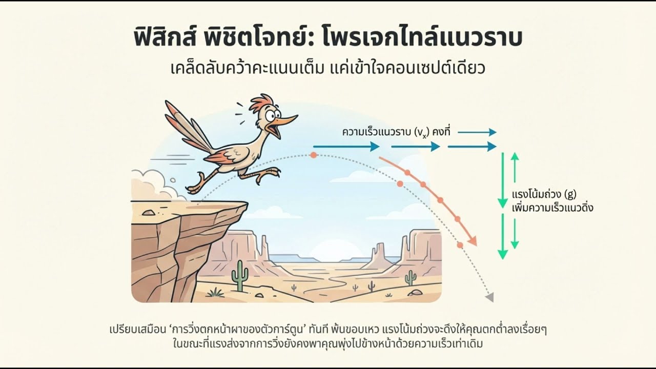 สรุปฟิสิกส์: โพรเจกไทล์แนวราบ (Horizontal Projectile) เข้าใจง่ายใน 5 นาที!