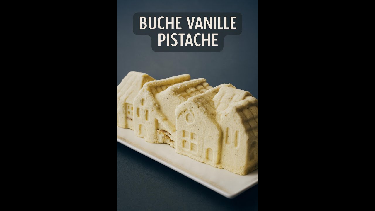 Bûche Vanille Intense 🌿 Coeur & Croustillant Pistache – Recette de Noël
