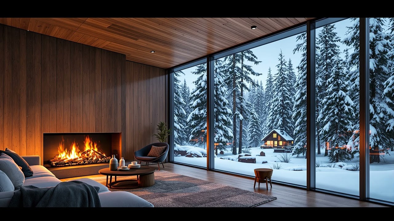 Cozy Cabin Morning with Soft Snowfall - Winter Jazz Playlist