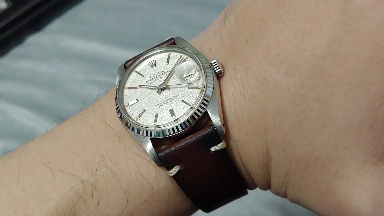 舊裝勞力士 Vintage Rolex Datejust 16014 布紋面 linen dial 1970s, 膠面一掂火酒即死