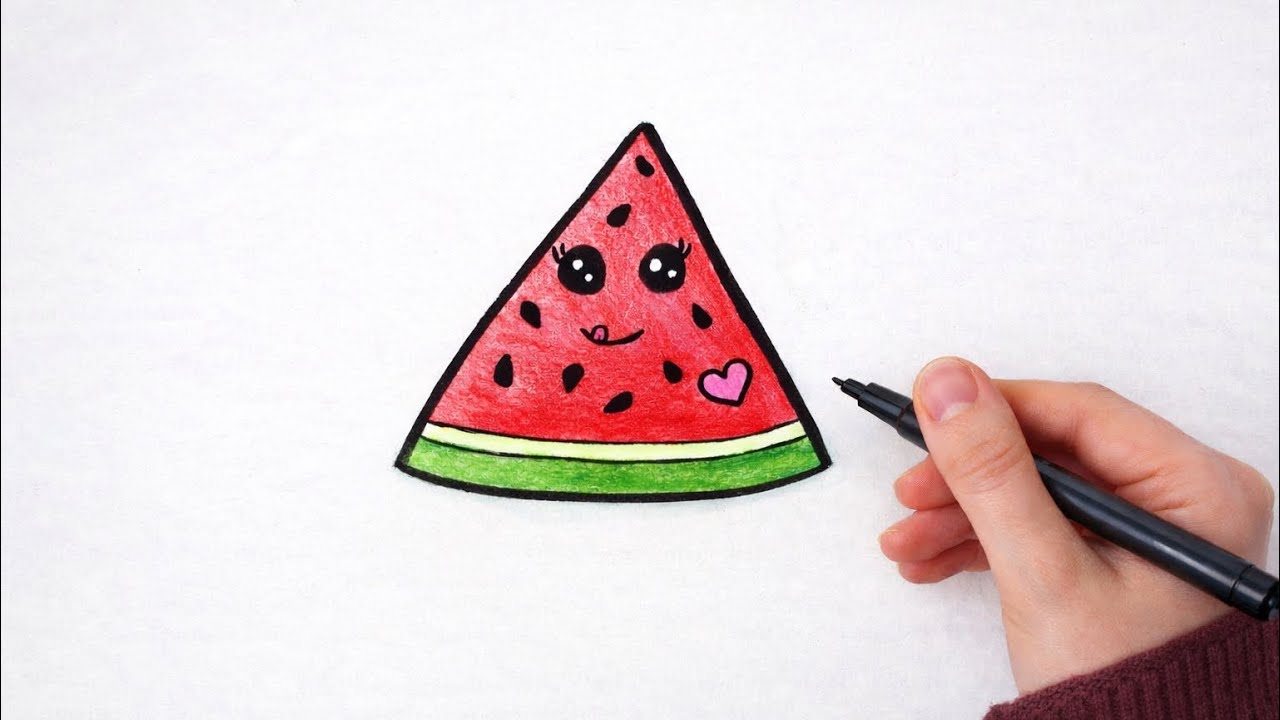 How to Draw a Cute Watermelon | Easy Kawaii Drawing
