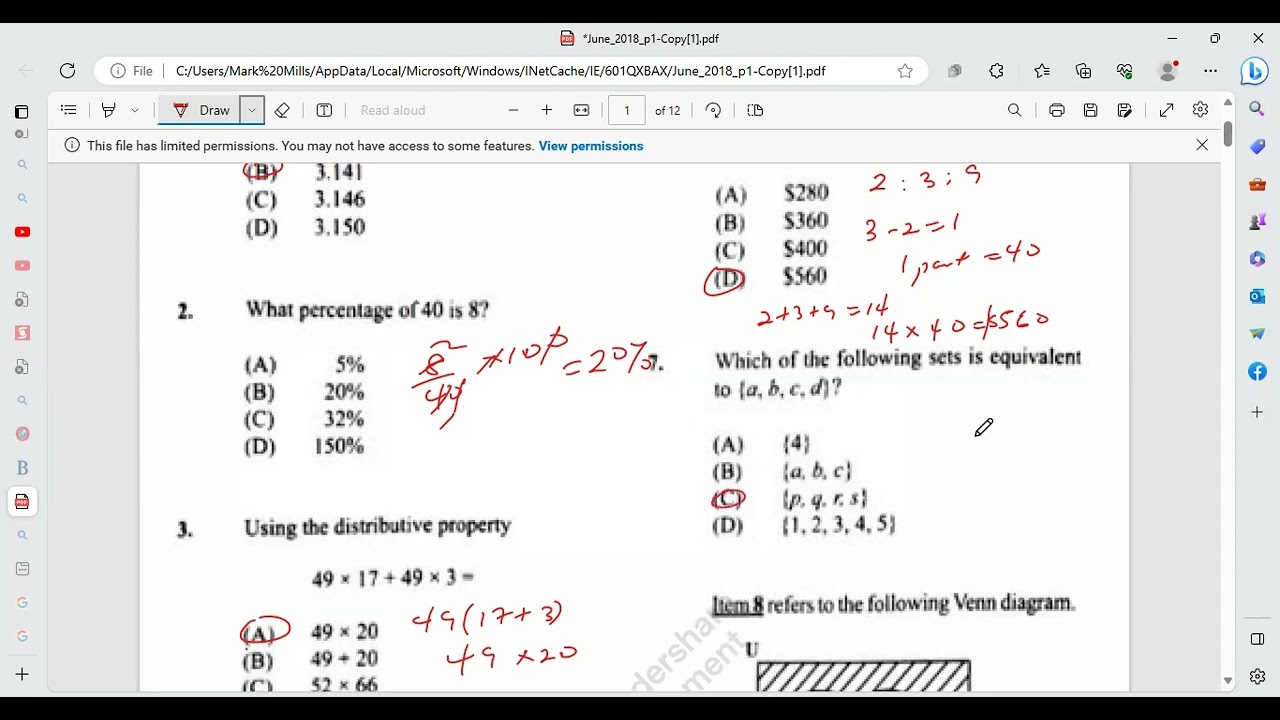 Solution May 2018 Math paper 1