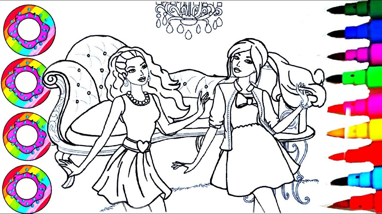 Coloring Drawings Disney's BARBIE at the Lobby with Rainbow Color Easter Eggs Coloring Pages