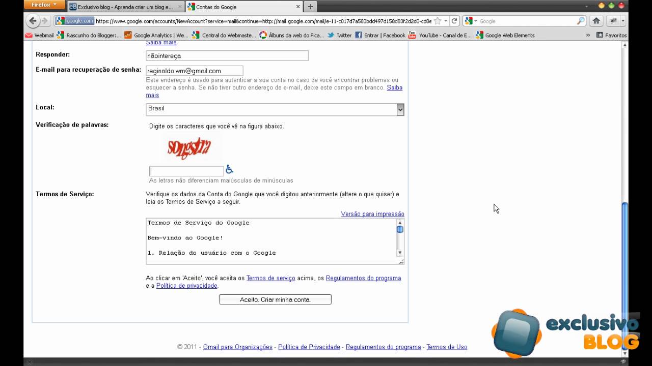 Como criar uma conta no blogger utilizando gmail