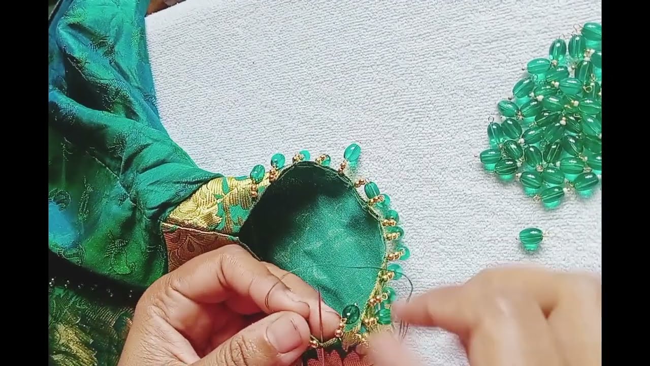 Ready Blouse Crystal Beads Hanging Using Normal Needle | Easy DIY #dhritikuchu #normalneedledesign