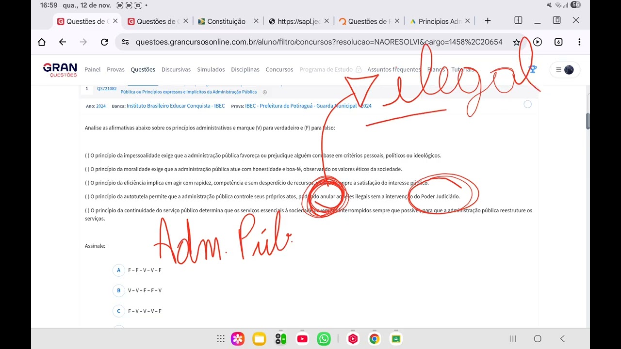 GUARDA MUNICIPAL / BAHIA - IBEC 2024 - Analise as afirmativas sobre os princ&iacute;pios administrativos