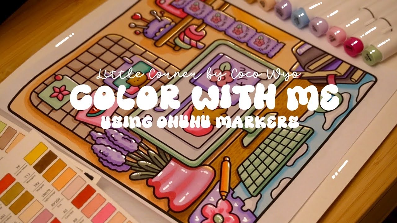 Color with me (ASMR) 💜🧸  'Little Corner' by Coco Wyo using Ohuhu markers 🌱✏️ 