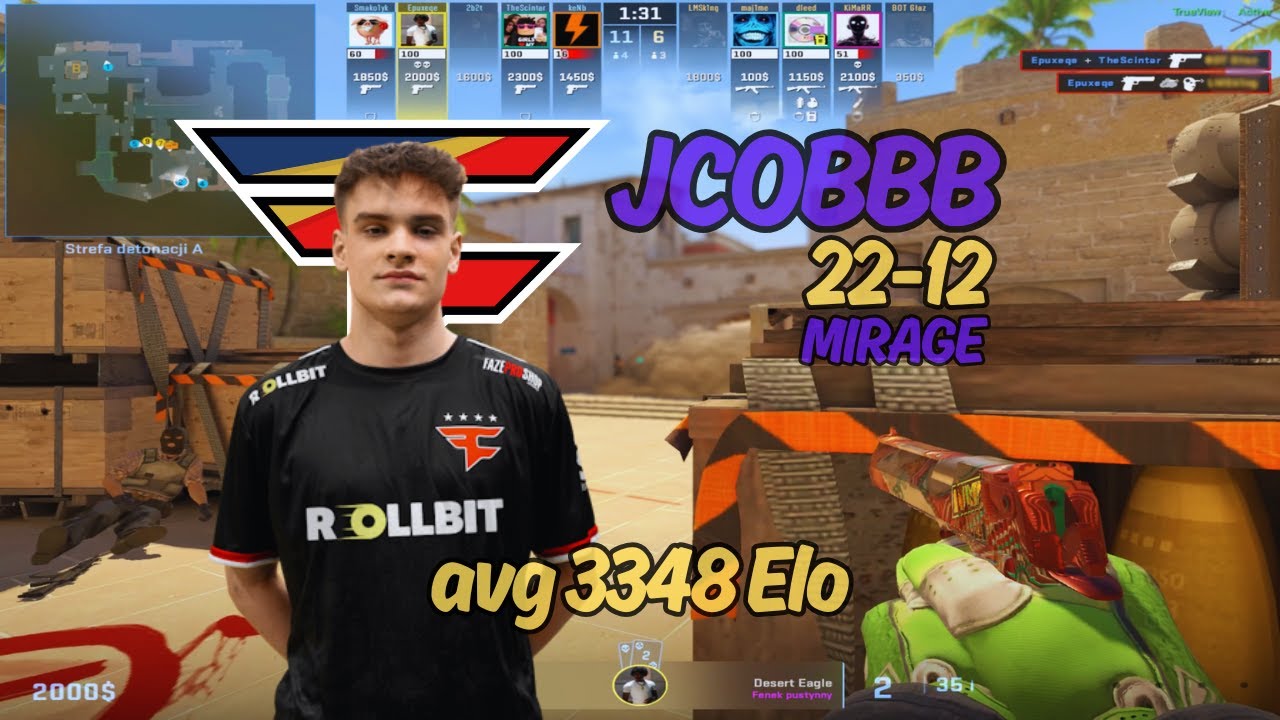 Jcobbb (22-12) Mirage | Faceit AVG 3348 ELO | Voice Comms #cs2 #faze   10.01.26