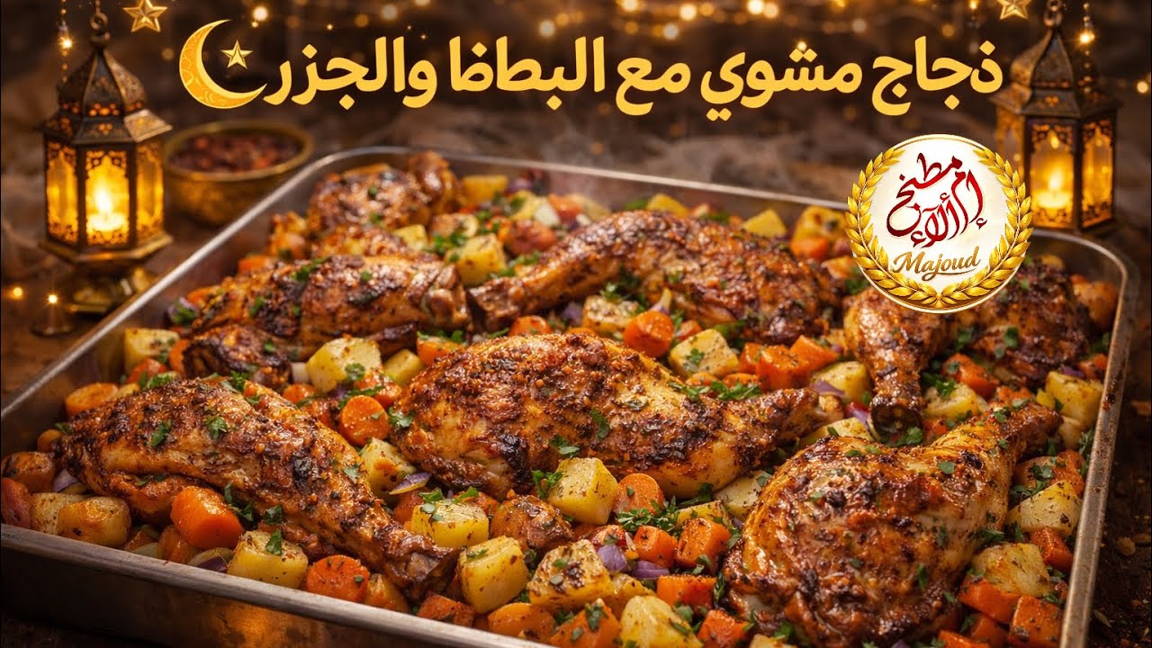 سلسلة  افطارنا | دجاج مشوي بالفرن مع البطاطا والجزر 🍗🥔 | وصفة رمضانية سهلة ولذيذة
