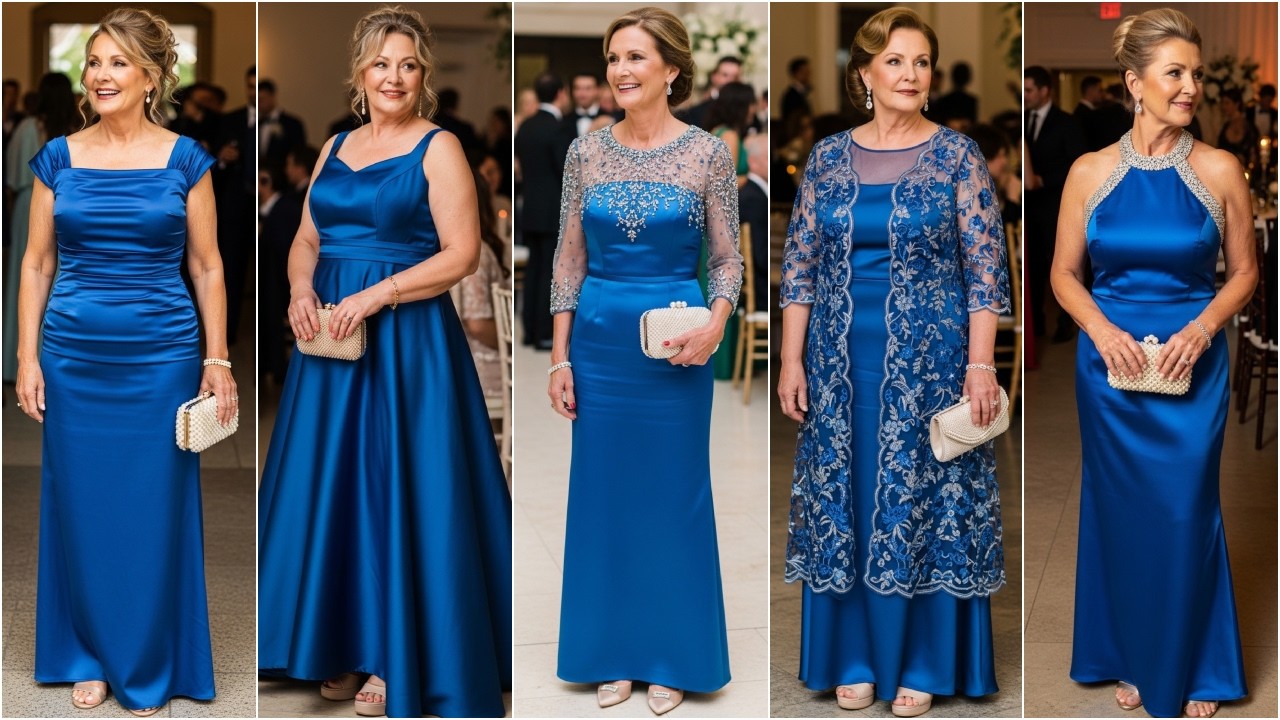 Атласные платья королевского синего цвета для матери жениха: гламурный образ для гостьи на свадьб...